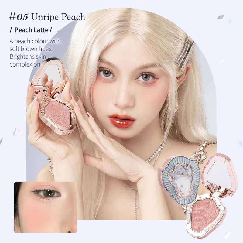 Flower Knows Makeup Unicorn Strawberry Rococo Embossed Blush On Natural Cheek Matte Long Lasting Blusher Makeup 6 Colors 5g powder blusher blush powder blush plate facial blusher monochrome blush blush cream cream blusher