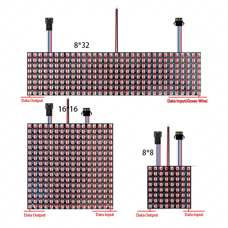 WS2812B WS2815 RGB LED Digital Flexible Individually Addressable Panel Light Strip 8x8 16x16 8x32 Module Matrix Screen 5V 12V DC