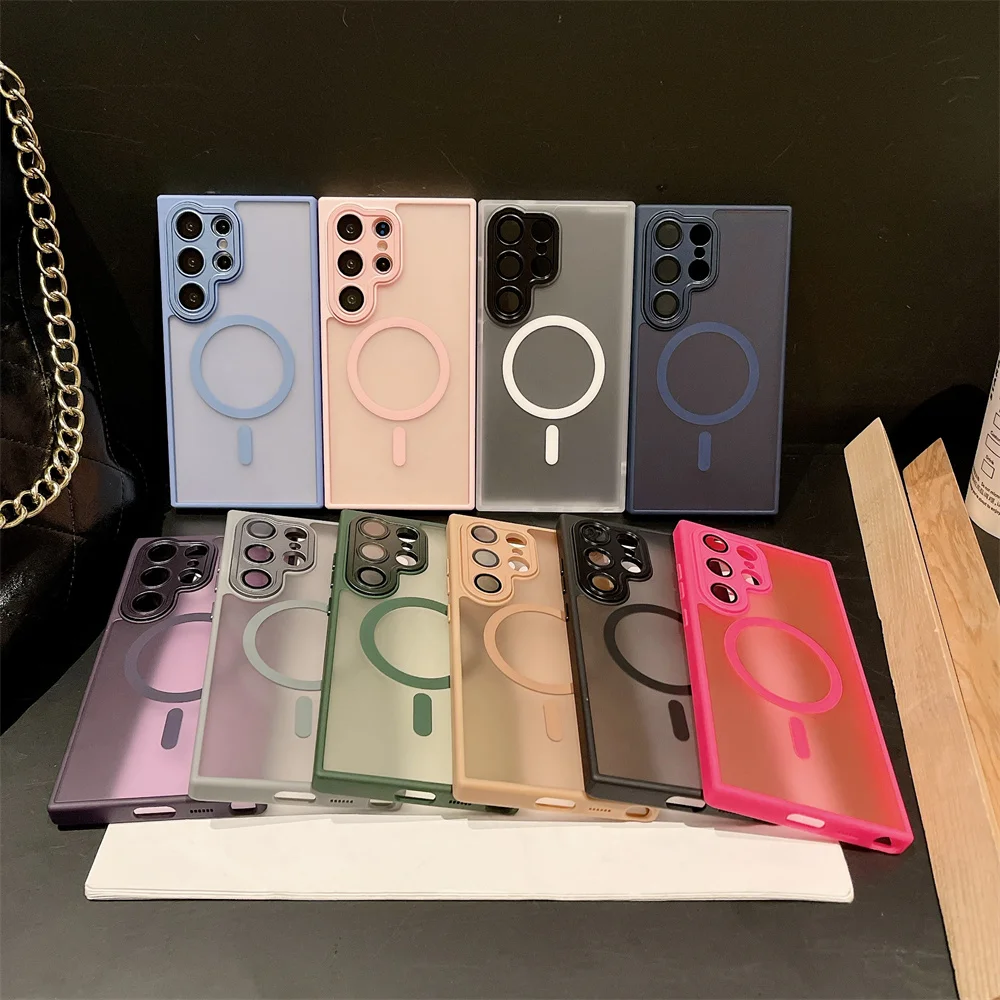 Matte Wireless Charging Magnetic Case with Shockproof Glass Lens Cover