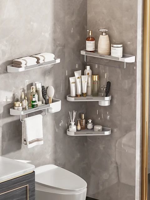 Black Bathroom Shower Shelf Multifunction Wall-mounted Bathroom Vanity  Mirror Storage Rack Floating Shelf Bathroom Accessories - Bathroom Shelves  - AliExpress