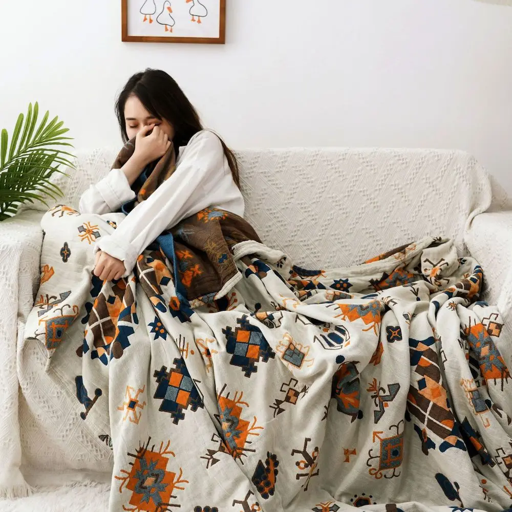 

Northern Europe PureCotton Living Room Toweling coverlet Travel Breathable Chic Large Throw Blanket High quality Nap Sofa Cover