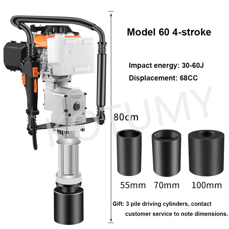 2400W 1900W 4 Stroke Pile Driver 2 Stroke Heavy Duty 68CC/52CC Gas T Post Hammer Farm Fence Garden Tool Railway Impact 3