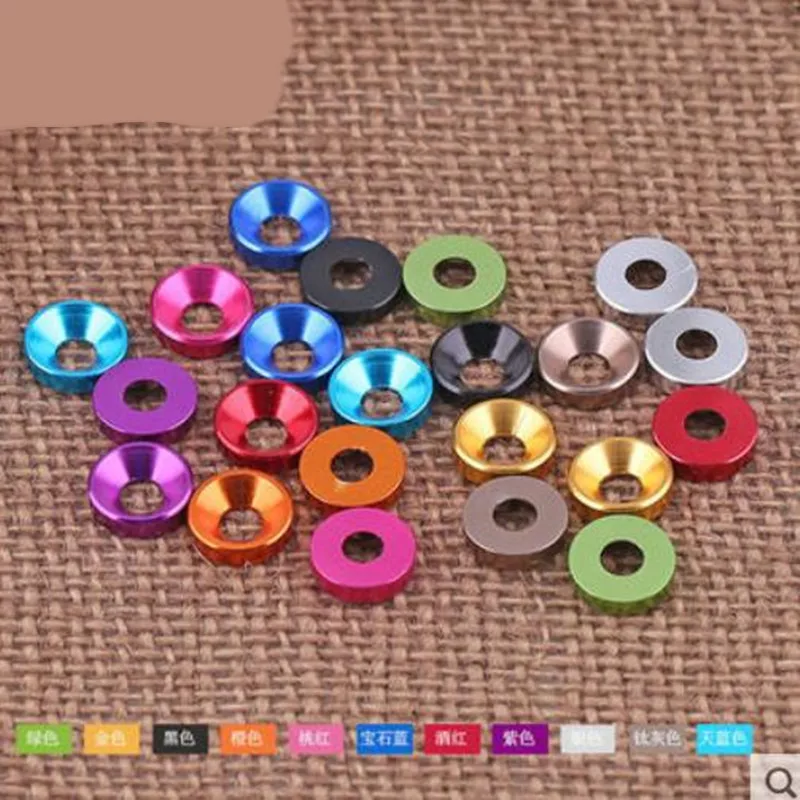 10pcs M2 M2.5 M3 M4 M5 M6 M8 알루미늄 다채로운 양극 처리 된 카운터 싱크 헤드 와셔 가스켓 A1