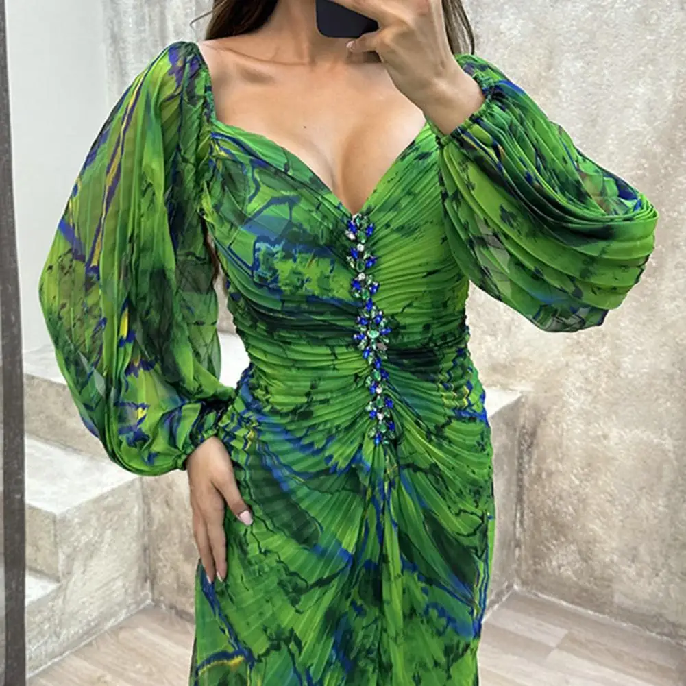 

Женское вечернее платье, свободное Плиссированное Платье макси с открытыми плечами и длинными рукавами-фонариками