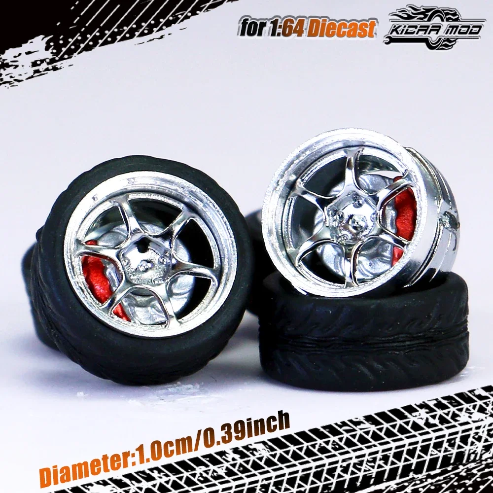 High-Quality 1/64 Scale Model Car Wheels with Rubber Tire and Metal Rims