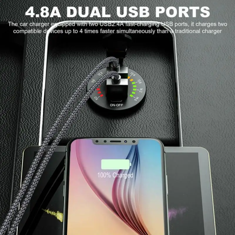 Ursuniot 차량용 듀얼 USB QC3.0 충전기, 12V 오토바이 USB 콘센트, 빠른 충전 전원 소켓, 다채로운 디지털 전압계 포함, 36W