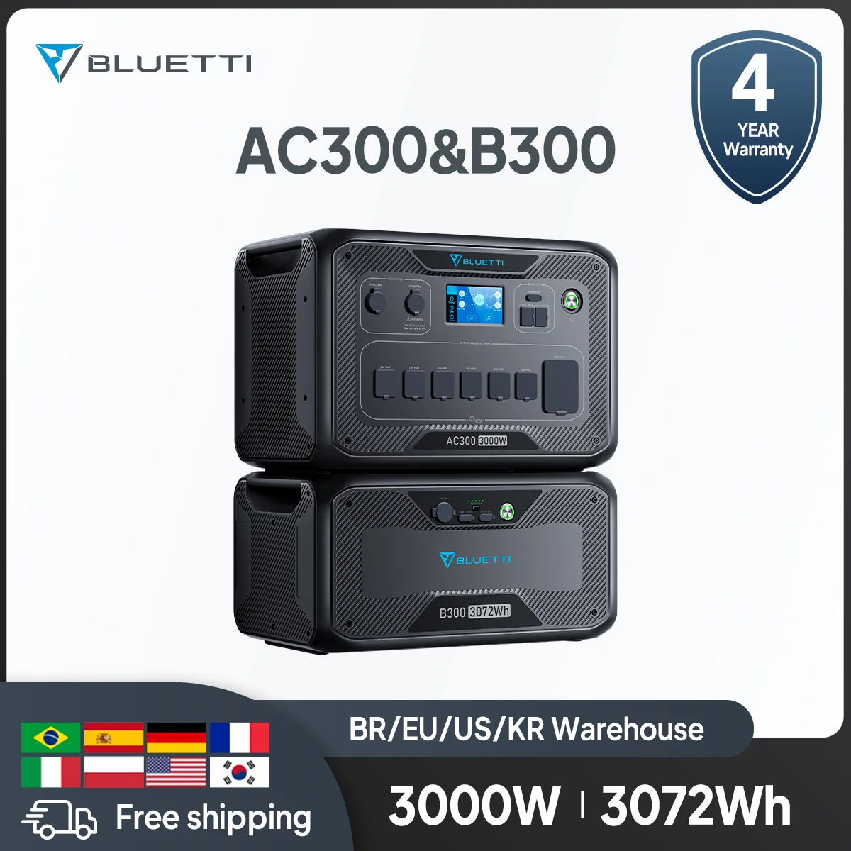 

Bluetti AC300 + B300 3072Wh Solar Power Station Home Battery Backup Solar Generator With 3000W AC Output Home Emergency Backup
