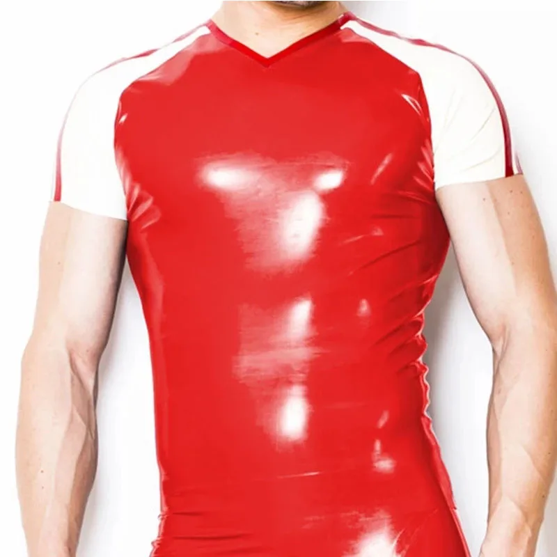 

Rubber Latex Shirt Red and White Men Fashion Top Size XXS-XXL