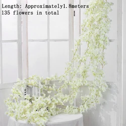 Pink Cherry Blossom Silk Garland Vine - Artificial Flower Decoration for Home, Party, Garden, and Wedding Decor (White  1.8m)