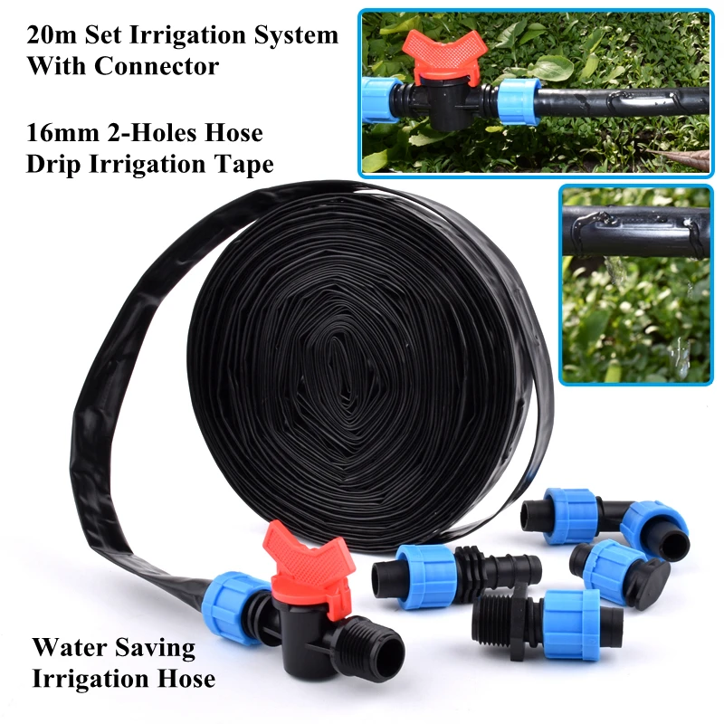 20m/set 16mm Hose 2holes Rain Drip Irrigation Tape Agriculture Greenhouse Watering System