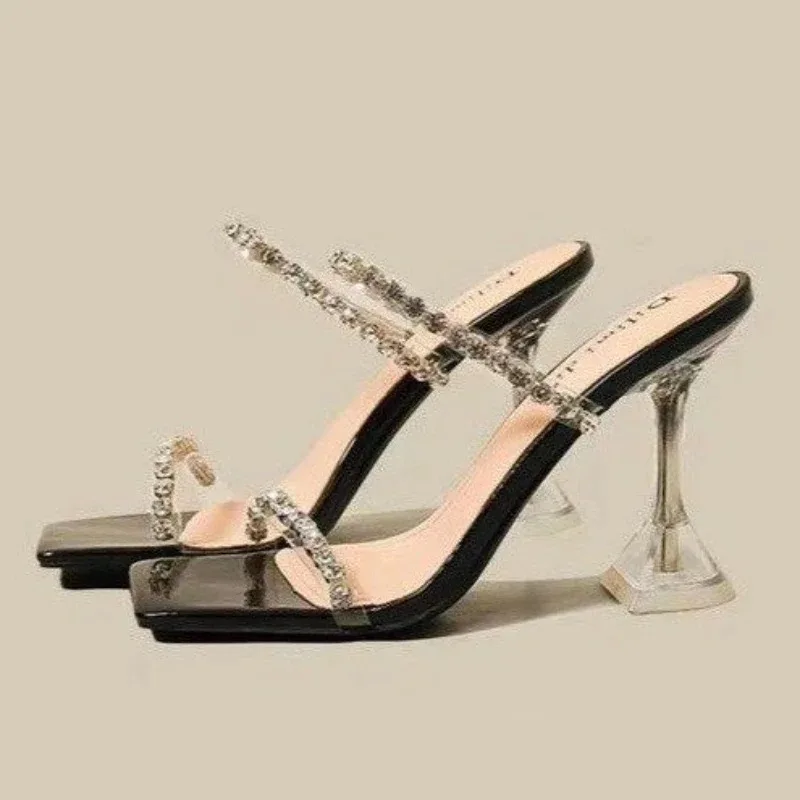 New Summer Sexy Fashion Open Toe Women's Sandals Water Diamond Shining Square Headed Banquet Women's High Heels Large Design 5