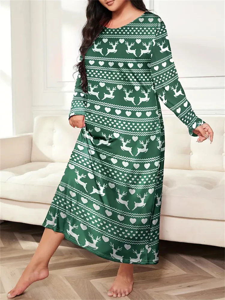 Spring Summer Women's Oversized Pajamas Dresses Long Sleeve Butterfly Heart Leopard Print Nightgown