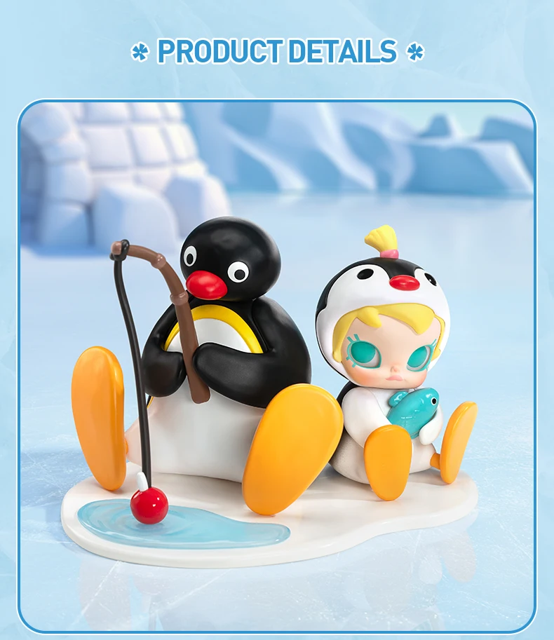 Original Pop Mart figure of Baby Molly and PINGU sitting together ice fishing – collectible toy with playful winter scene