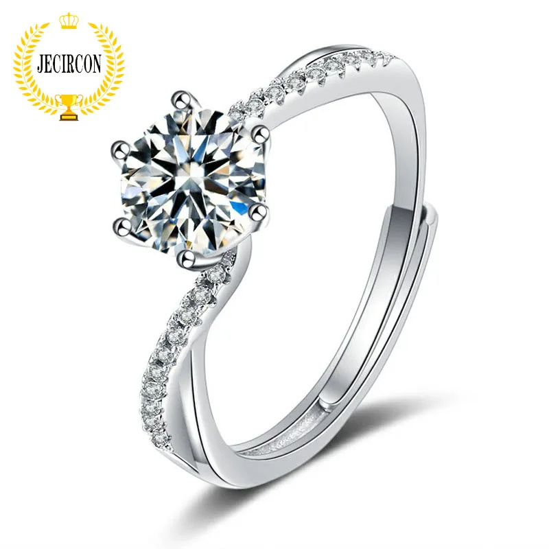 Jecircon D Color Moissanite Ring For Women 1 Carat Cross 6-Claw Shiny Simulation Diamond Fine Jewelry Placcato 18K White Gold Band