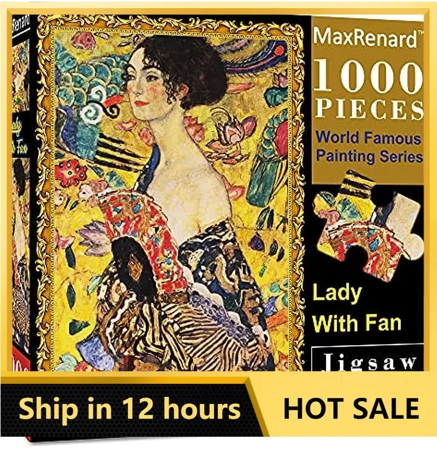 MaxRenard Game Jigsaw Puzzle 1000 Pieces and Up Fine Art Collection Toy Klimt Lady with Fan for Christmas Gift