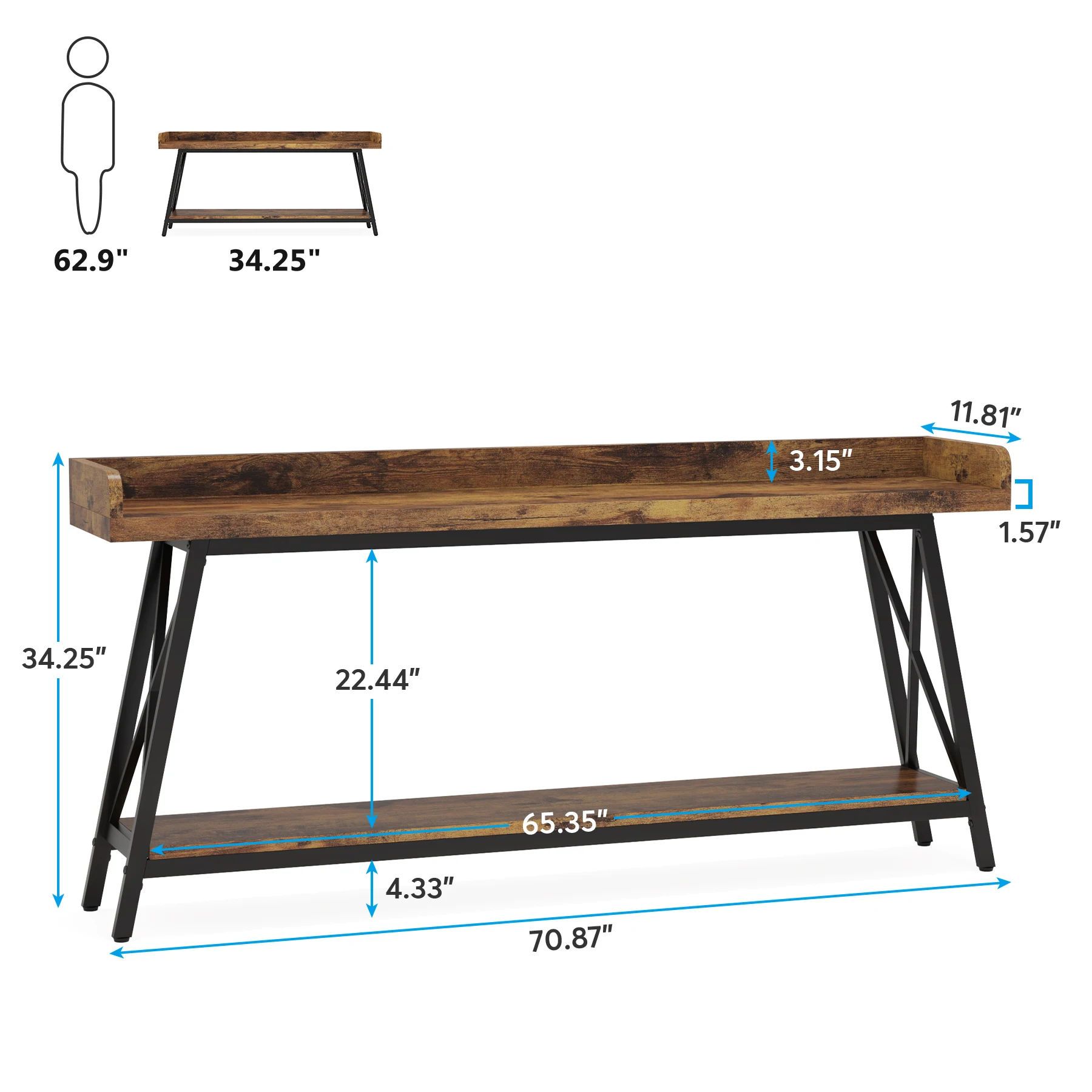 Tribesigns 70.9 inch Extra Long Console Table Behind Couch, Rustic Industrial Sofa Table for Living Room, Entryway Hallway