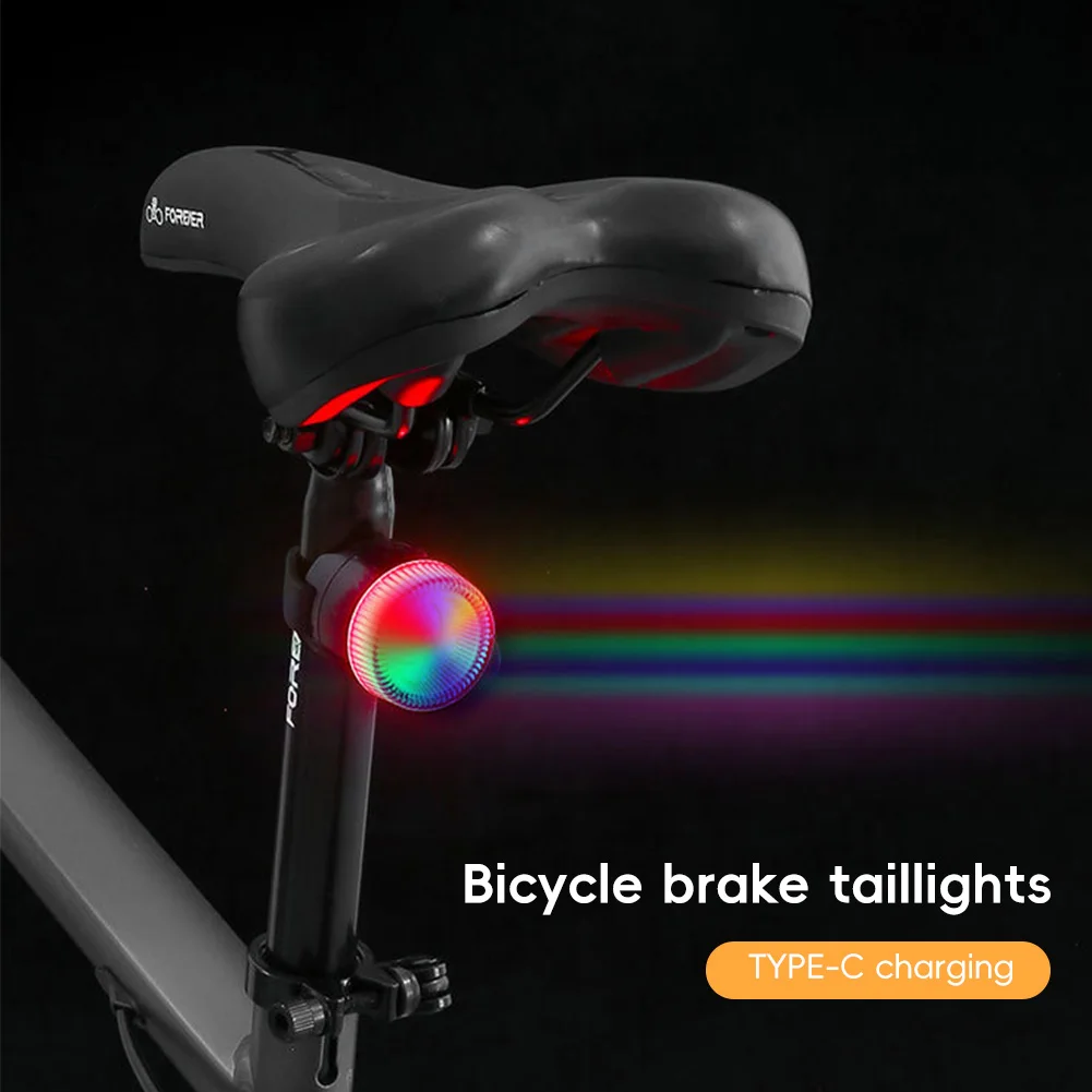 1Pc Colorful Bicycle Taillight LED Warning Rear light Type-C Charging 8 modes Tail Lights for Night Riding Cycling Accessories