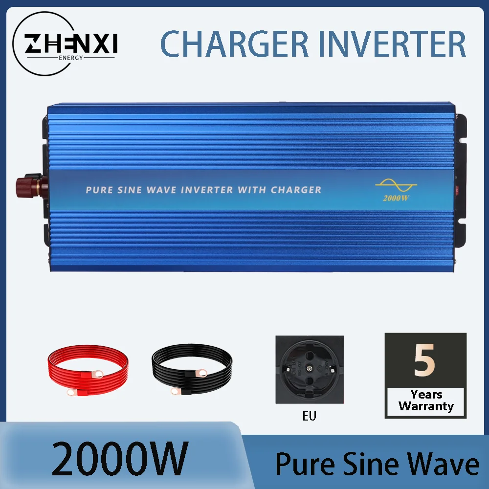 

ZHENXI 2000W 2KW Pure Sine Wave Inverter with Charger DC 12V/24V/48V to AC 120V/220V/230V Solar Inverter Portable Transformer RV