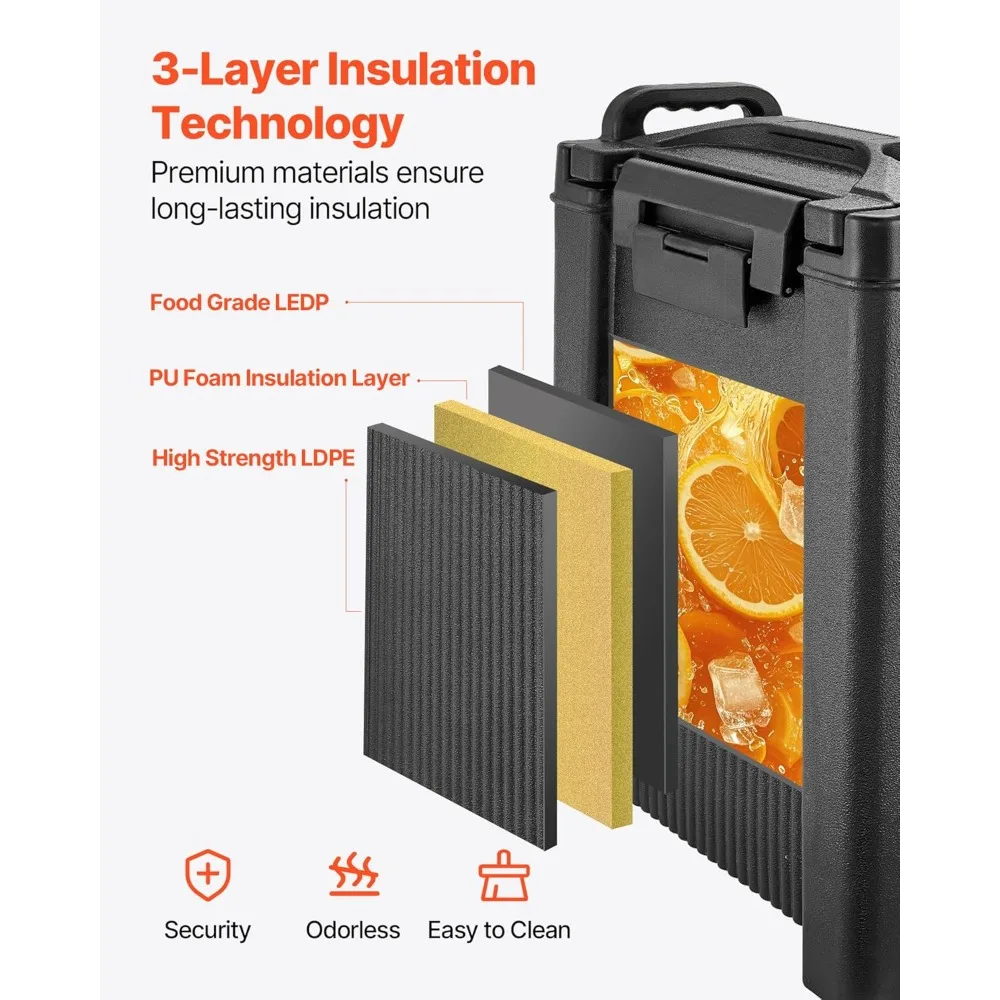 insulated beverage dispenser, 5 gal/19l hot and cold beverage server with spigot & handle, food-grade thermal drink dispenser c