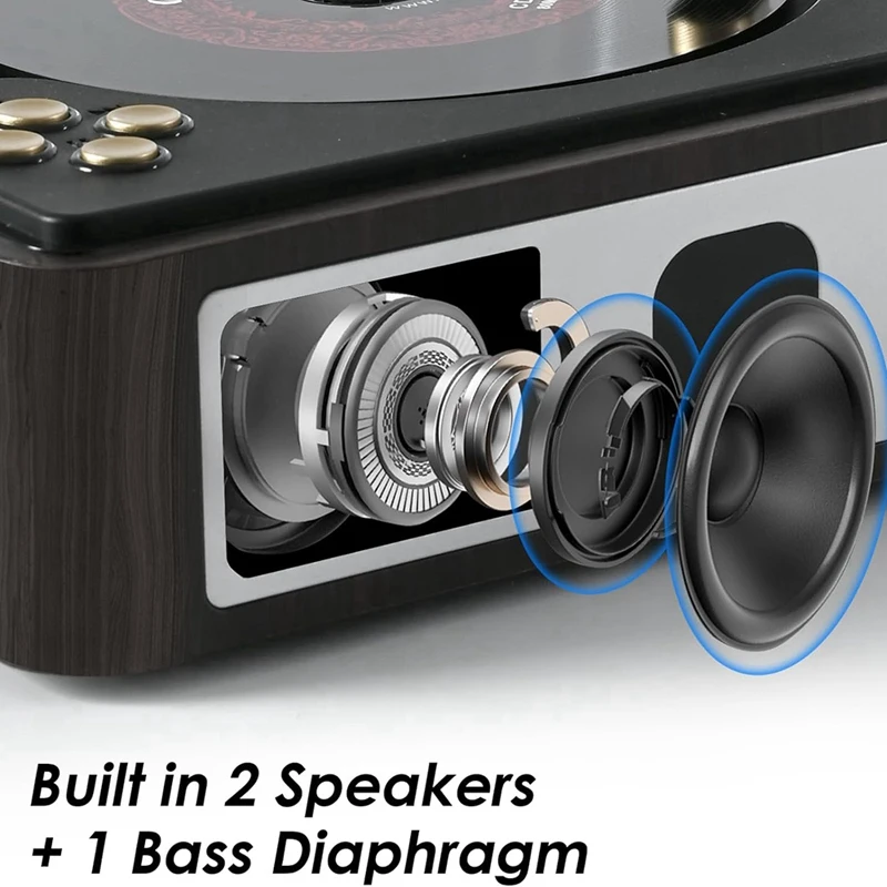 ABHS-Bluetooth CD Player Desktop CD Players For Home Built-In Speakers Rechargeable Headphone Jack Vintage Player