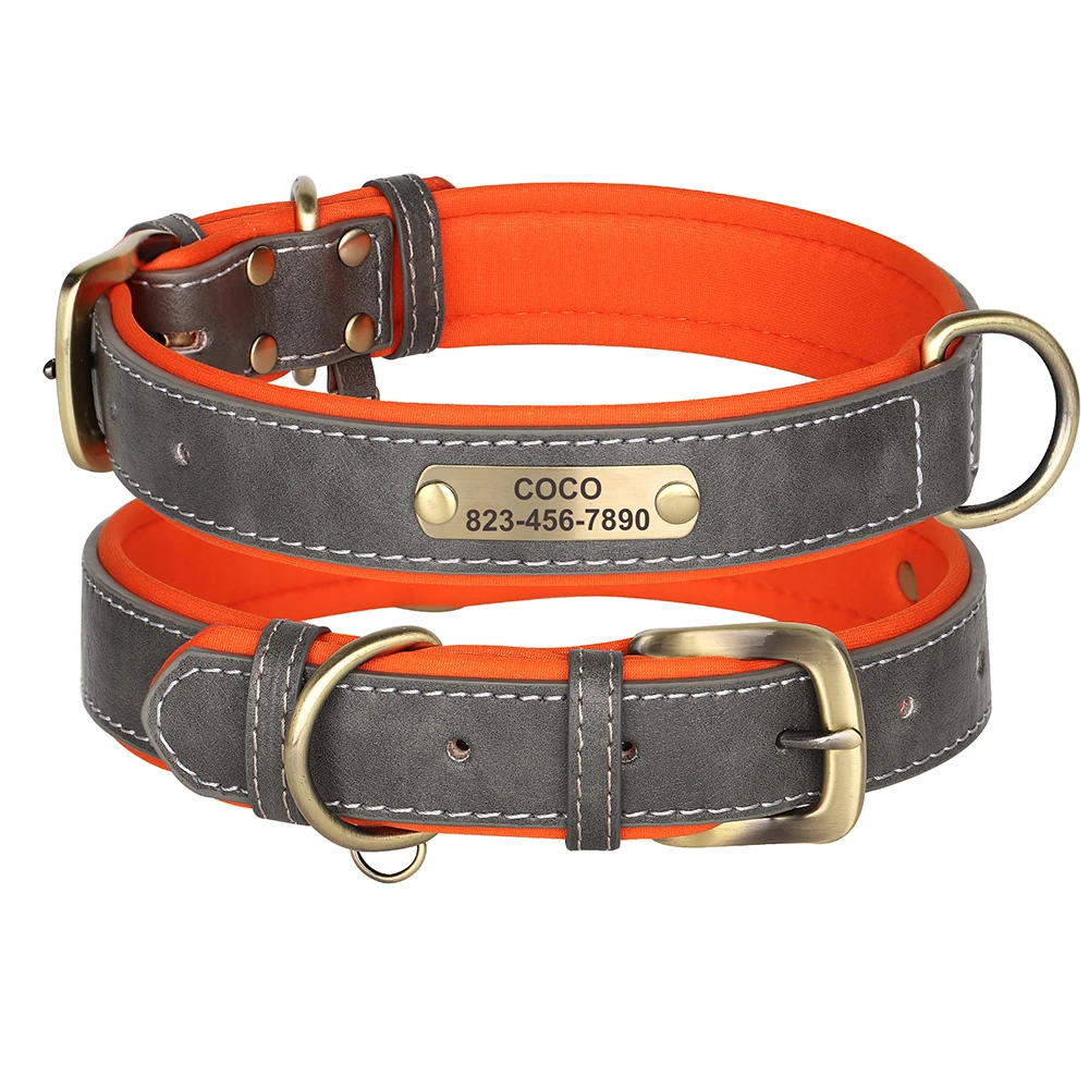 Customized PU Leather Dog Collar with Free Engraved Nameplate