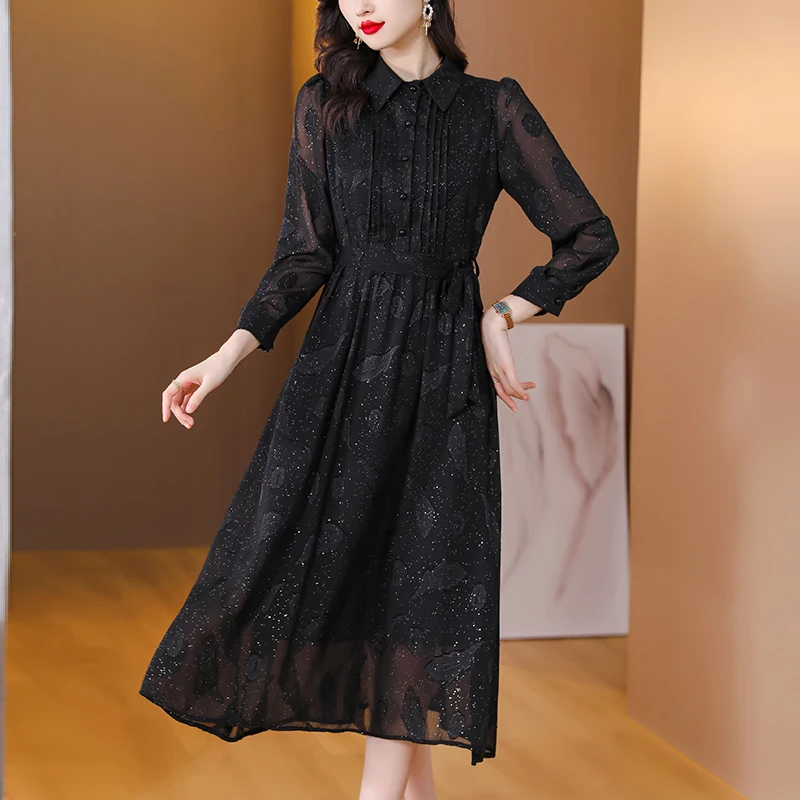 

Summer Retro Versatile Long Sleeved Dress For Women's High-end Fashion Loose Fitting Casual Holiday Party Dress Vestidos