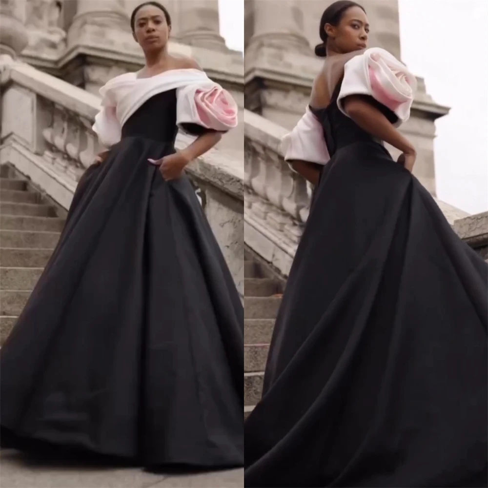 

es Fashion Off-the-shoulder Ball gown Homecoming Flowers Draped Satin Occasion Evening Gown black girl