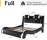 LED Bed Frame Full, Modern Faux Leather Upholstered Platform Bed, Wave Like Curve Design No Box Spring Needed, Black 2