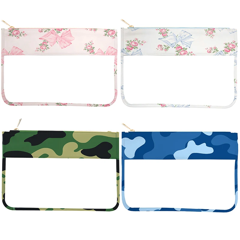 Camouflage Print Bow Transparent Travel Cosmetic Bags PVC Waterproof Toiletry Organizer Makeup Wash Pouch Snack Bag Party Gift 4pcs lot led 6x40w beam zoom wash moving head light dmx controller 3in1 light disco christmas party wedding stage effect light