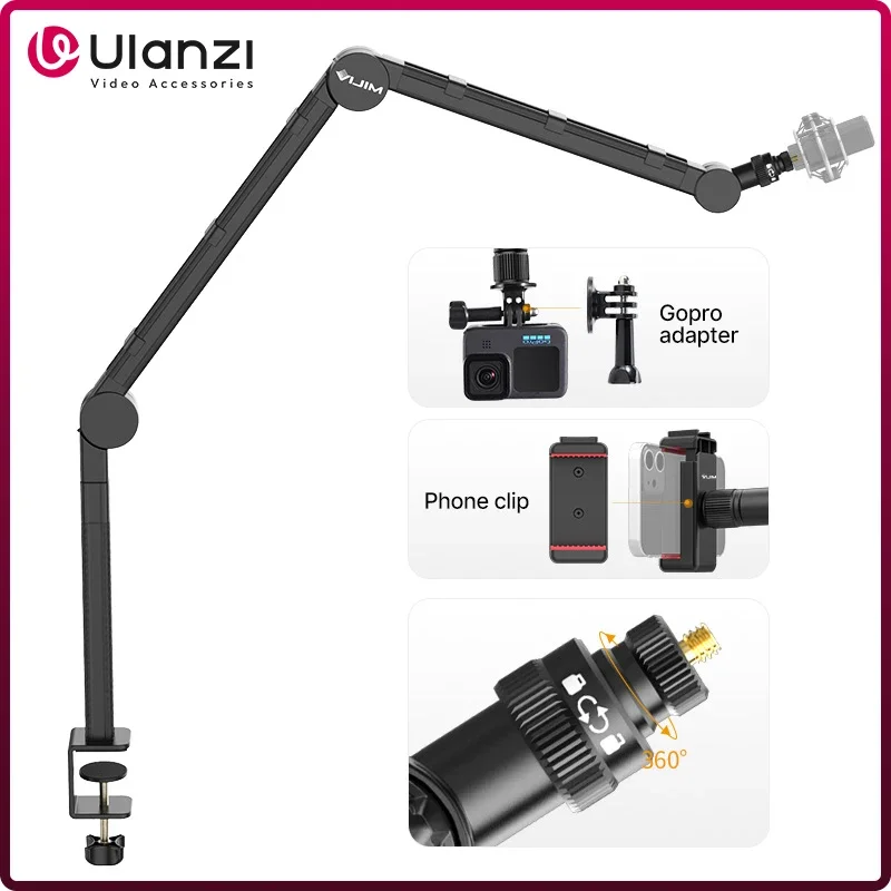 VIJIM LS24 마이크 붐 암 스탠드 데스크 DSLR 카메라 홀더 녹음용 1/4 나사 마운트가 있는 조정 가능한 서스펜션..