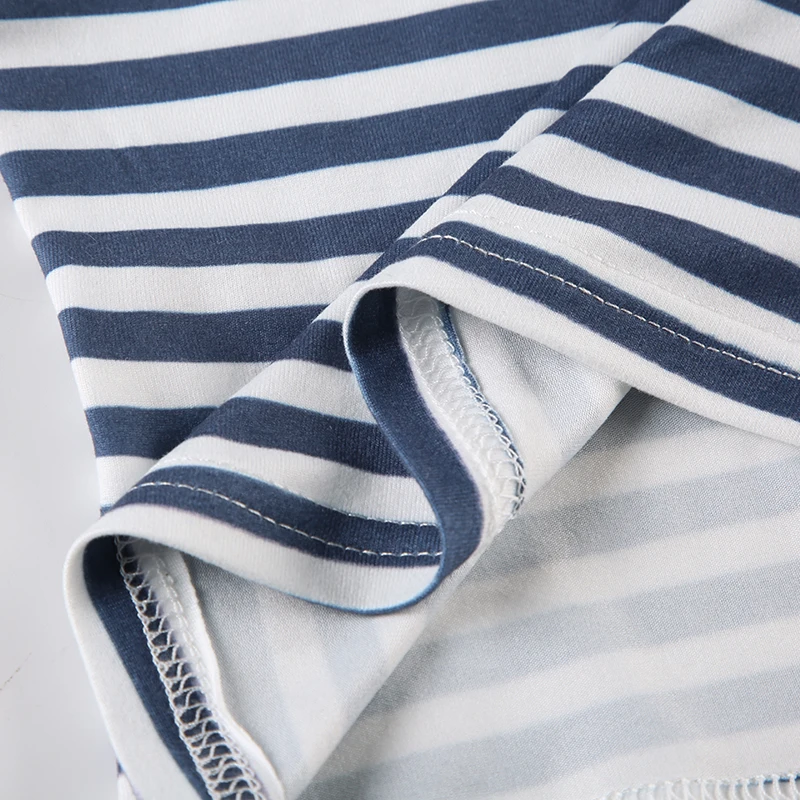 Cross V Neck Blue White Stripe Y2K Tee Skinny Basic Long Sleeve Spring Autumn T Shirt Women