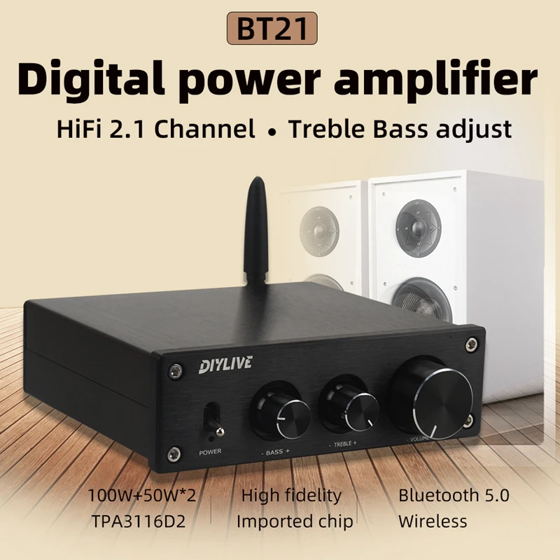 

HIFIDIY The finished product machine 2.1 Subwoofer Speaker Amplifier TPA3116 Audio 50W*2+100W Sub AMP Independent Bluetooth 5.0