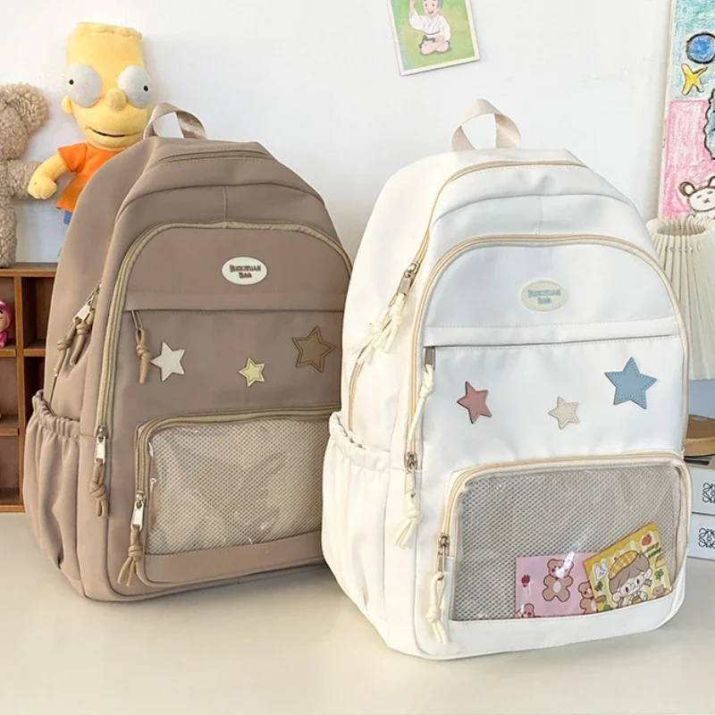 Japanese Y2k Kawaii Star Transparent Backpack Women Students Casual Aesthetic Star Schoolbag Girl High-capacity Preppy Backpacks