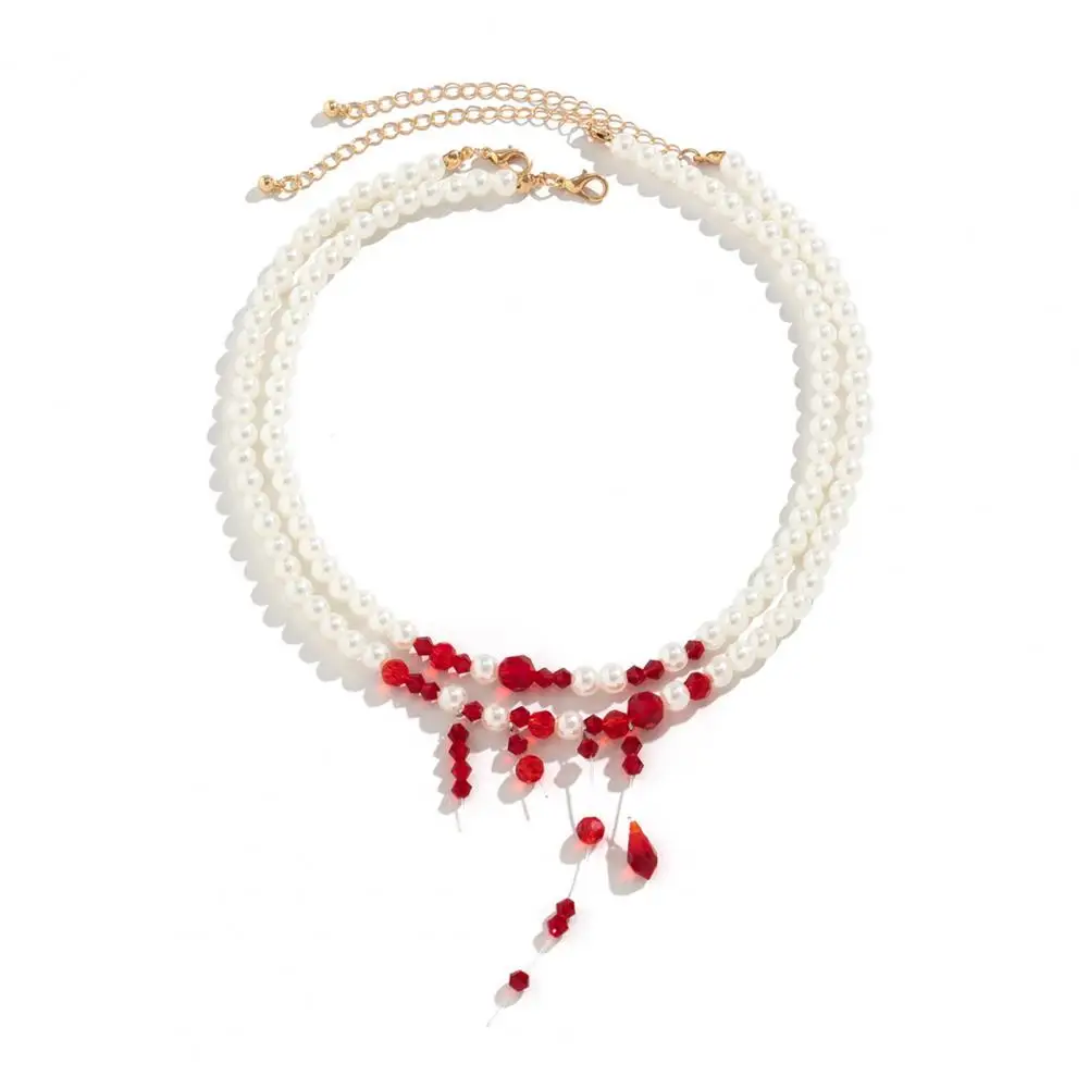 Halloween Earrings Party Jewelry Set Blood Pattern Imitation Pearl Necklace Earrings Bracelet Thigh Chain for Halloween