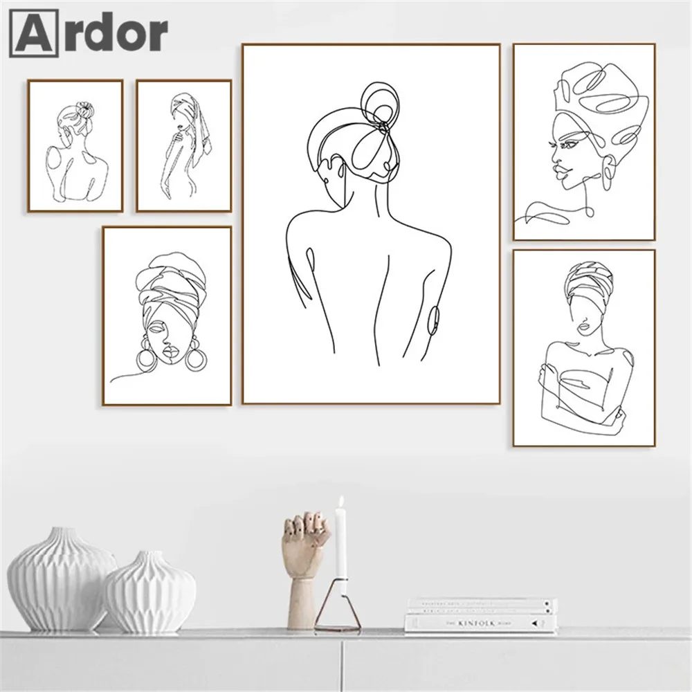 

Black And White Posters Bathroom Woman Line Wall Art Canvas Painting Female Body Print Posters Wall Pictures Living Room Decor