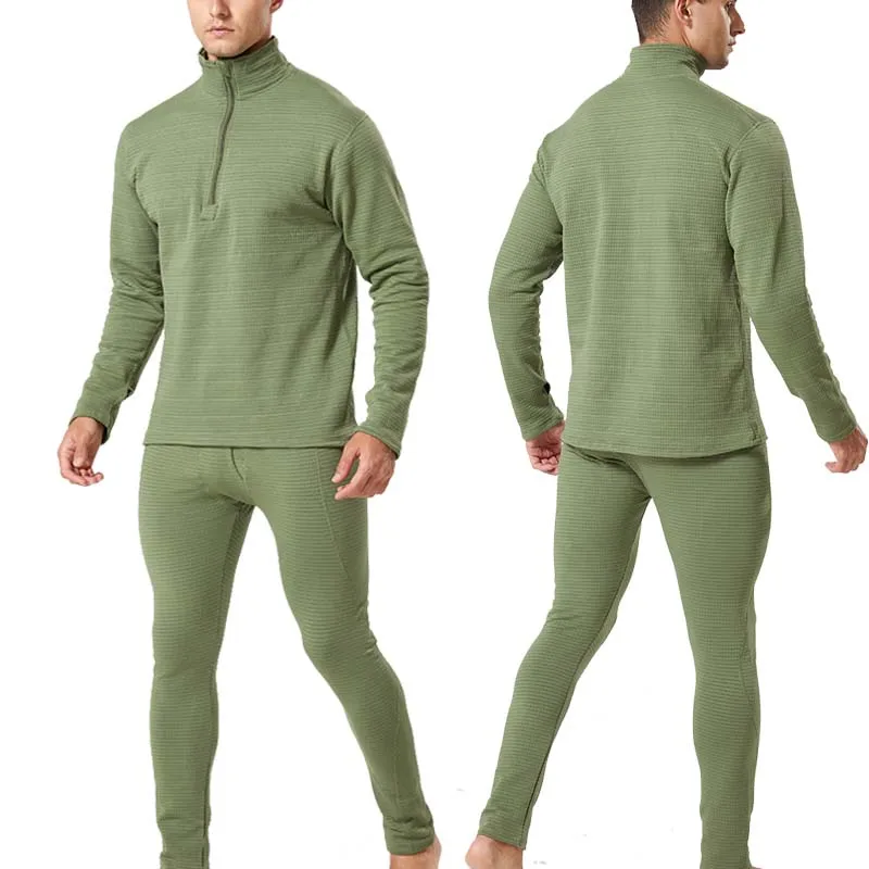 Tactical Thermal Underwear 1/4 Zip Collar Shirts Men Fleece Outdoor Sports Suits Breathable Training Thermo Pants Long Johns New