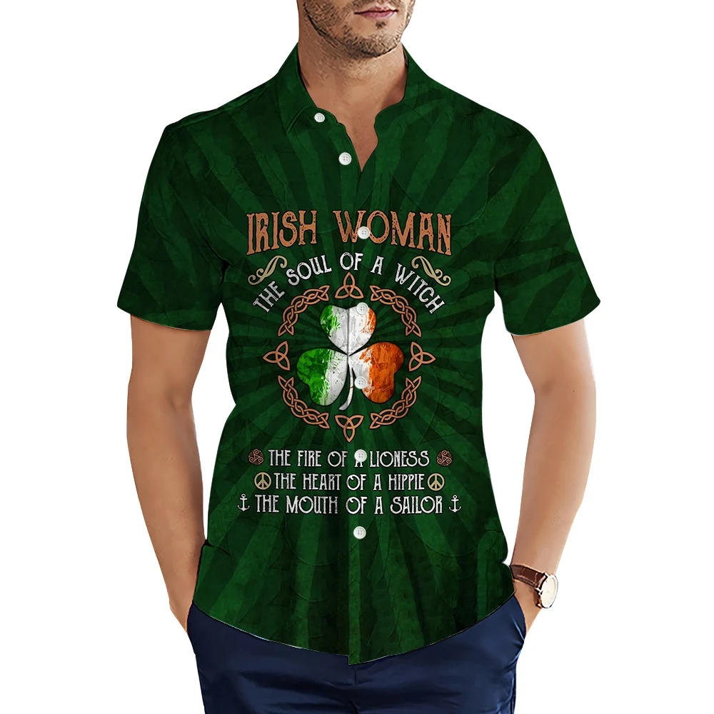 

HXFashion Men's Shirts St. Patrick's Day Irish Woman 3D Printed Casual Shirt Summer Shirts for Men Clothing Camisas