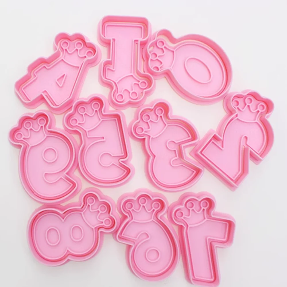 Cartoon Birthday Crown Numbers Cookie Mold 3D Stereoscopic Pressing Cookie Baking Tools baking mold,cookie mould,cookie printing mold,cookie maker press kit