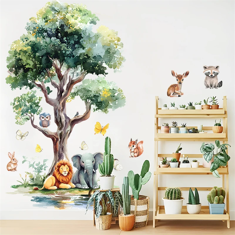 Cartoon Child Wall Stickers Forest Animal Big Tree Wall Decal Living Room Bedroom Kids Room Nursery Home Decoration Mural