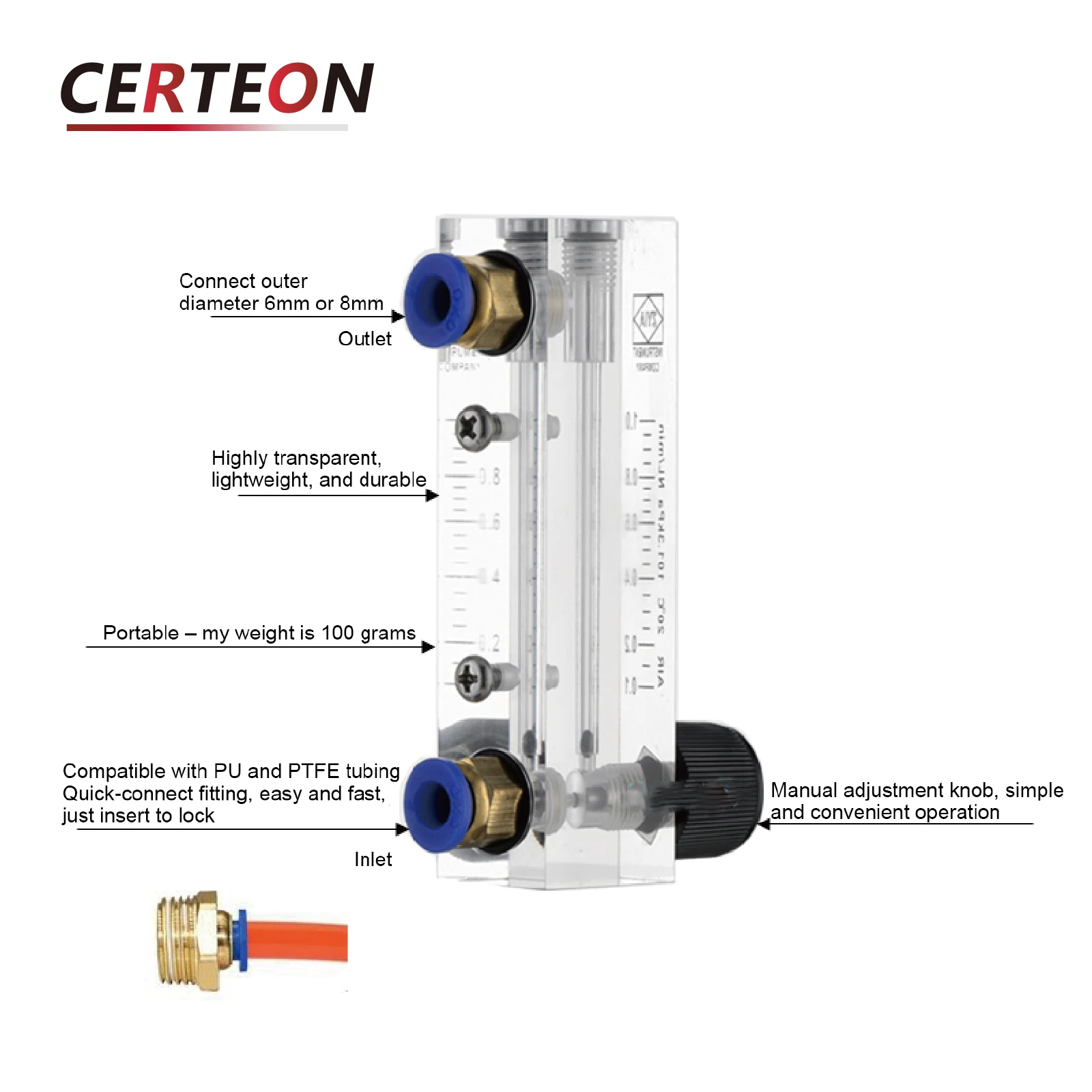 LZM-4T Acrylic Flow Meter Adjustable Gas Rotameter Panel Mount Design with Control Valve for Precision Air Flow Regulation