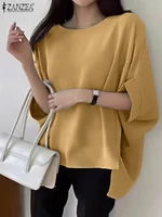 2025 Elegant Tunic Fashion Half Sleeve Women Tops ZANZEA Casual Loose Bat-wing Sleeve O Neck Blusas Solid Color Pullover - Image 3