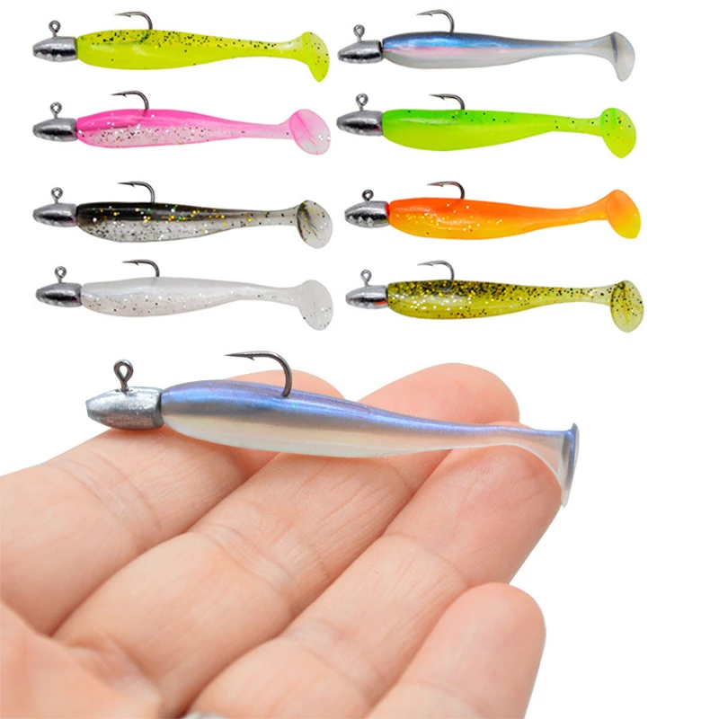 5PCS Lot T-tail Soft Fishing Bait Matched Head Hooks Artificial Wobblers