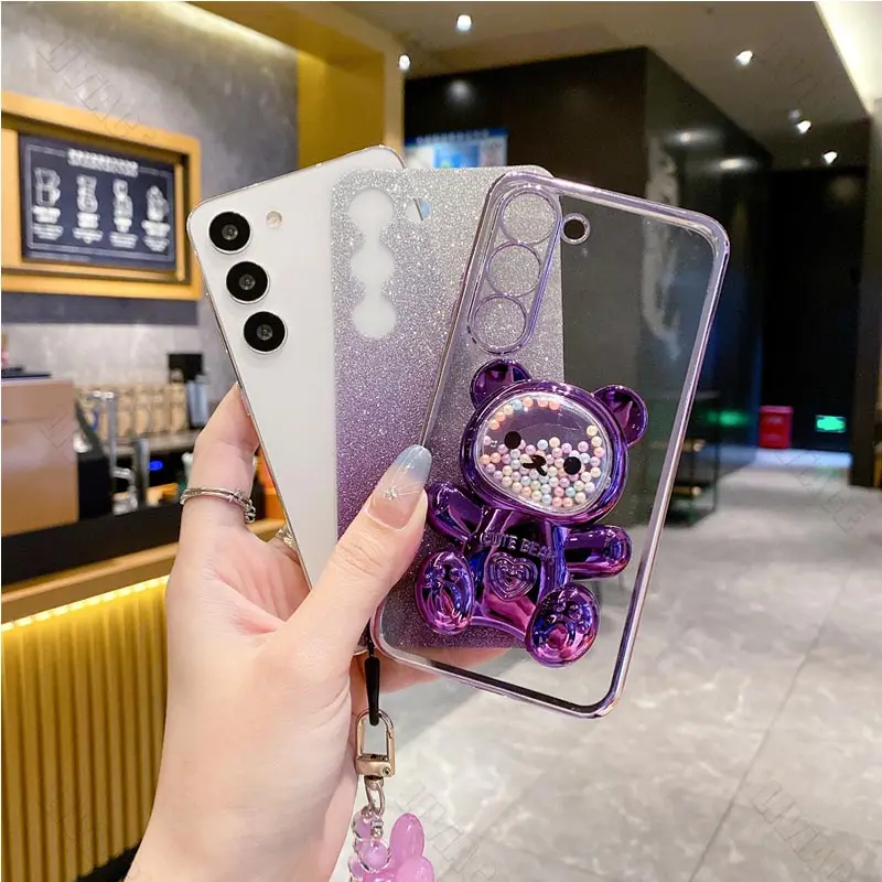 Floral Bear Strap Phone Holder Case with Stand - Universal Fit