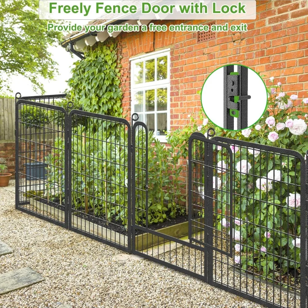 No Dig Decorative Garden Fence with Gate Rustproof Metal Fence Panels, 40in(H) x 27Ft(L) Garden Fencing for Yard 10 Panels