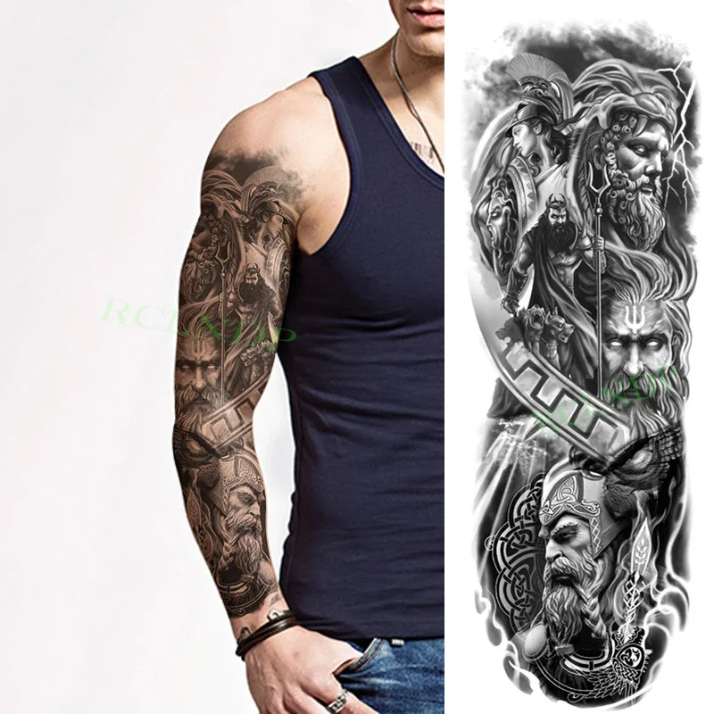 Waterproof Temporary Tattoo Sticker Anubis Ancient Egypt Greece Zeus Eye Full Arm Fake Tatto Flash Tatoo Sleeve for Men Women 5