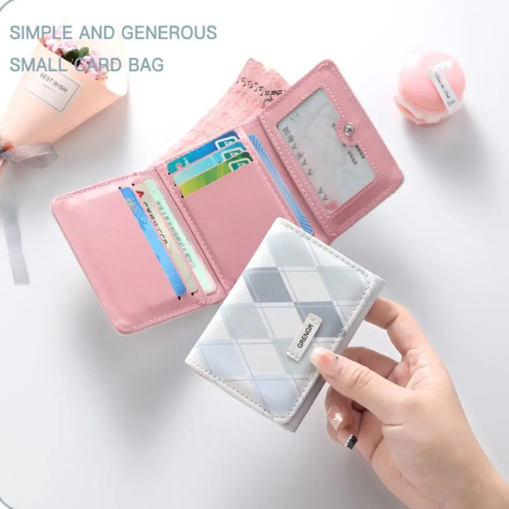 Fashion Blue Card Bag With Checkered Pattern Multifunctional Card Wallet PU Simple Credit Card Holder Female 5