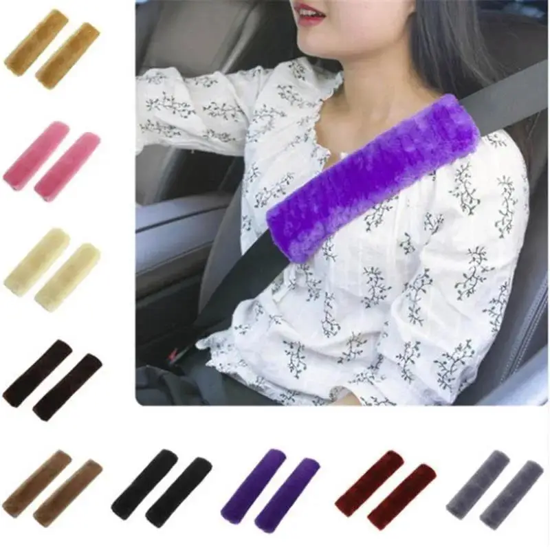 2 Pcs Car Seatbelt Shoulder Pad Comfortable Driving Seat Belt Vehicle Soft Plush Auto Strap Harness Cover Decoration