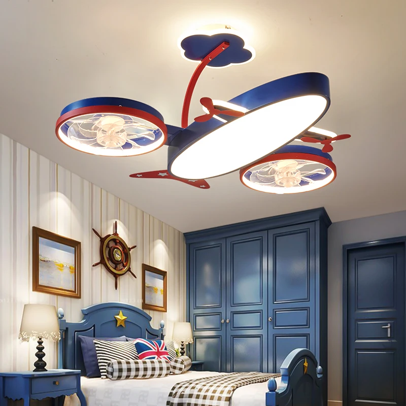

Creative Cartoon Airplane Fan Chandeliers Boys And Girls Bedroom Children's Room Lamp Personality Living Room Study LED Lamps