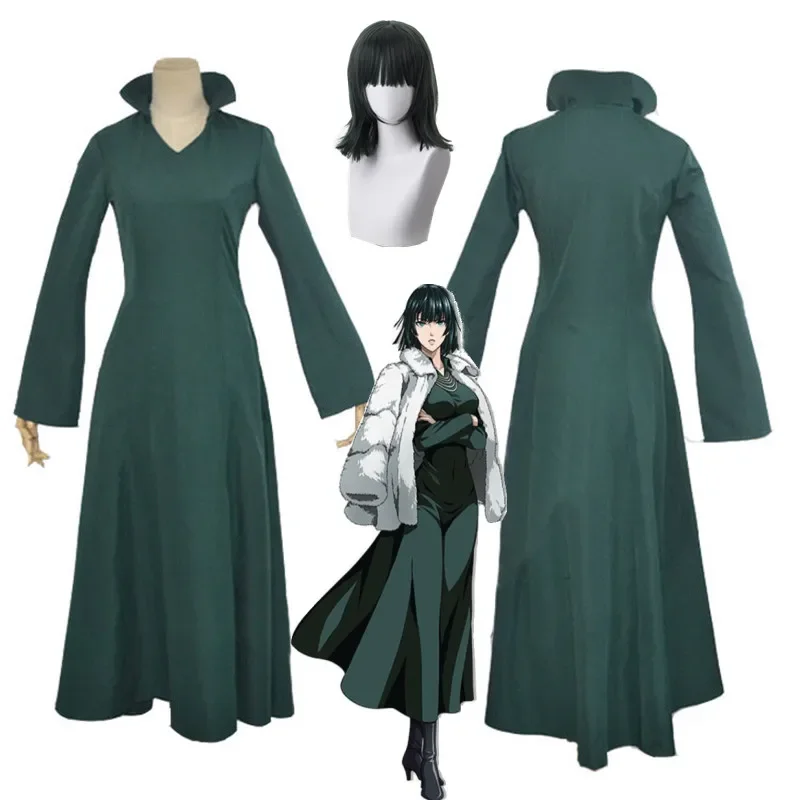Anime One Punch Man Cosplay Fubuki Costumes Wanpanman Adult Halloween Carnival Party Green Dress Girls Dress