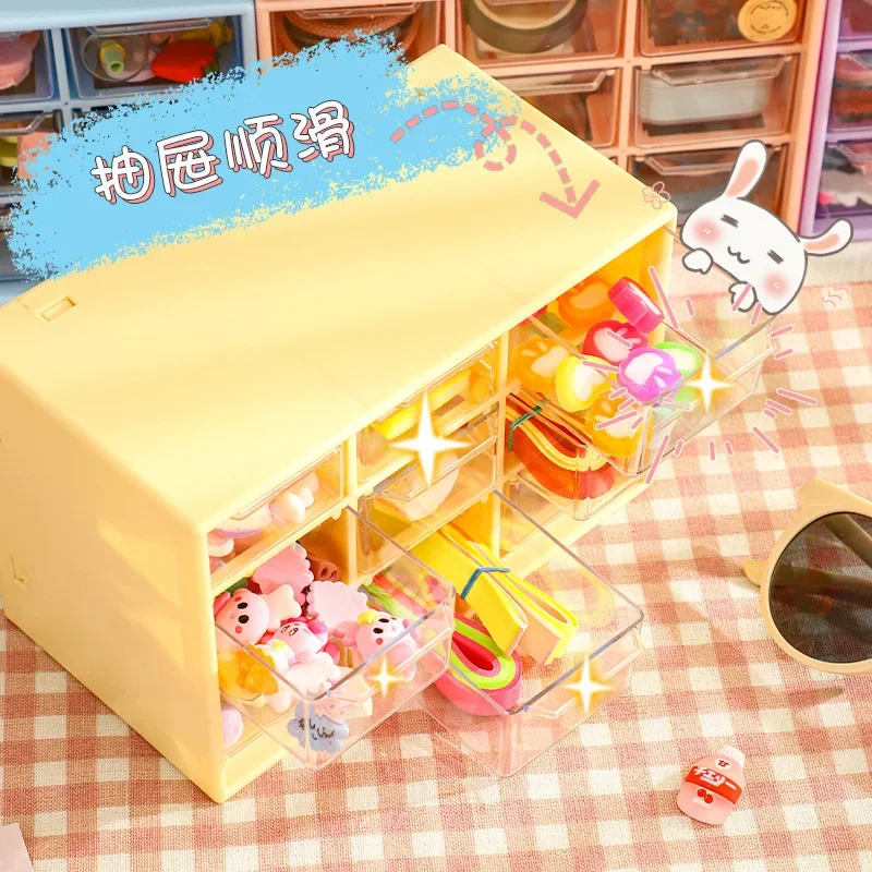 9 Grid Drawer Type Storage Box desktop storage box stationery organizer desktop storage shelf stationery storage box desktop storage kit storage drawer boxes Small Cosmetic Plastic Organizers Box Kawaii Student Desk Stationery Debris Jewelry Storage Rack